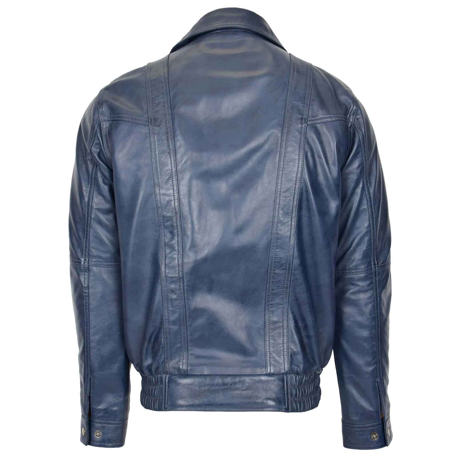 Men’s Leather Bomber Blouson Jacket – Robert Blue Classic Style
