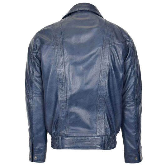 Men’s Leather Bomber Blouson Jacket – Robert Blue Classic Style