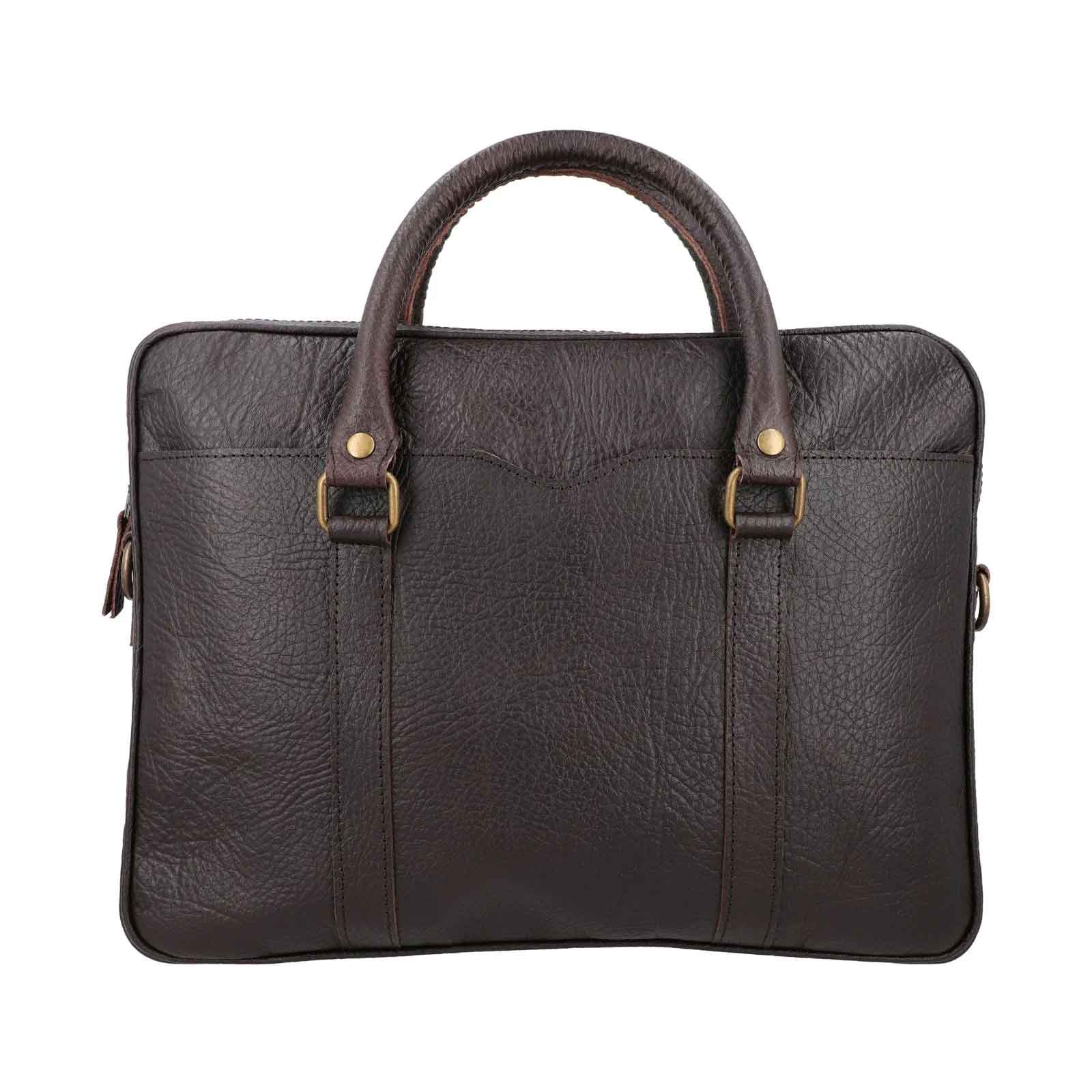Adjustable Strap and Top Handle – REGALS LEATHER Vintage Blackish-brown Leather Bag for Work, Travel & Business