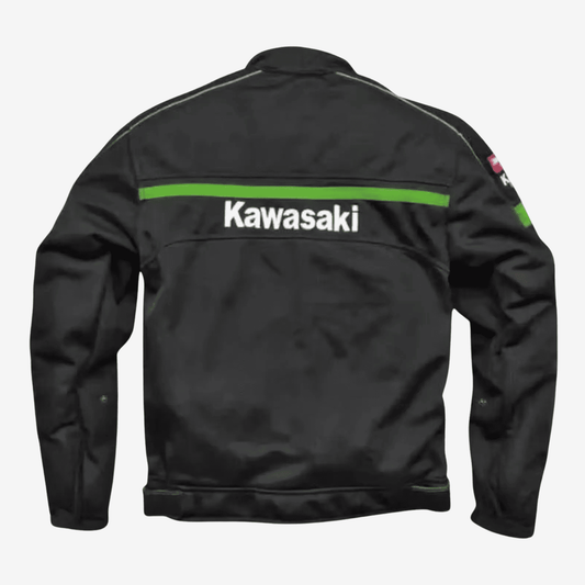 Kawasaki Inspired Motorbike Jacket Black & Green – Lightweight Mesh Summer Riding Jacket