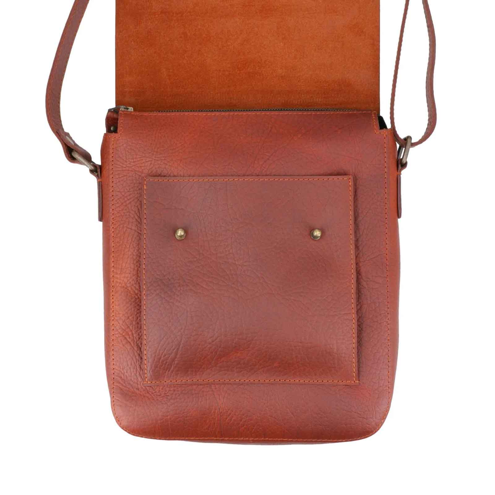 Adjustable Strap & Crossbody Messenger Men’s Genuine Leather Bag Reddish-Brown