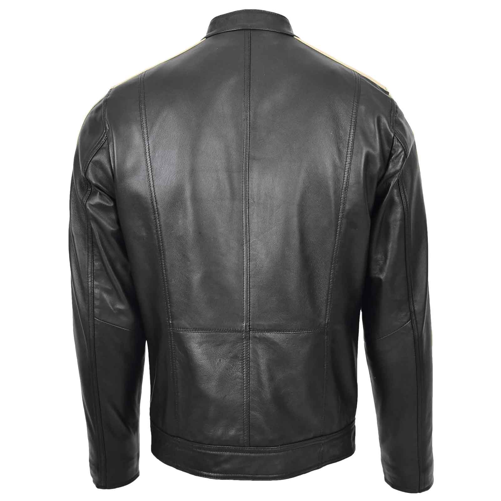 Clyde Black Men’s Leather Jacket – Classic Biker Style with Stripes