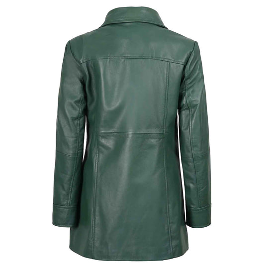 Regals Leather Genuine Women's Green Real Leather Car Coat