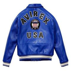 Top Quality Men’s Avirex Leather Jacket Navy Blue Leather Bomber Jacket Iconic Style