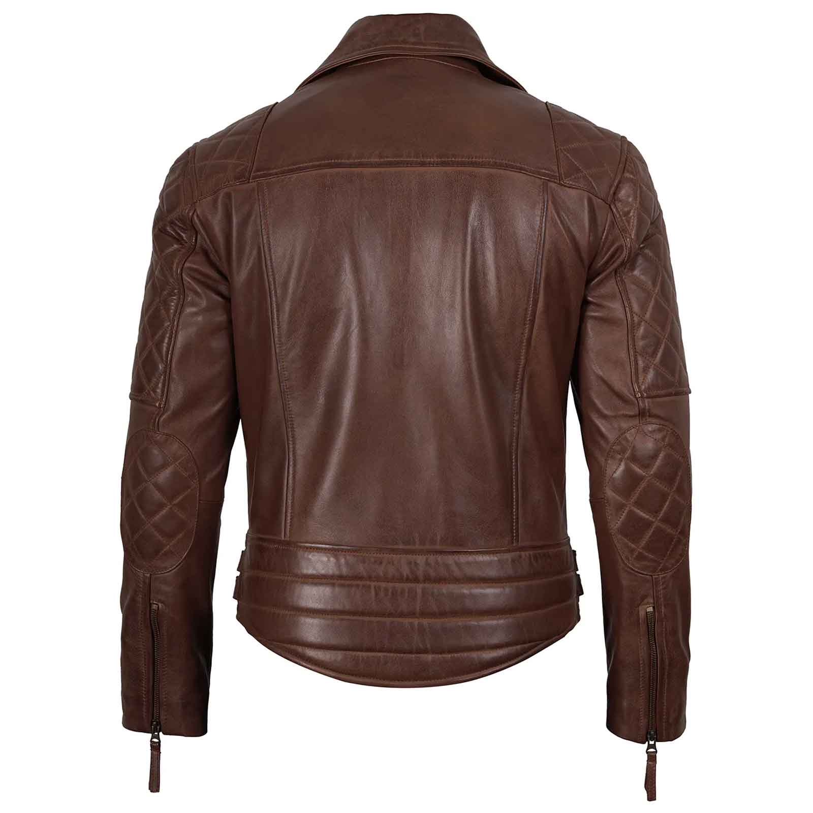 Frisco Men's Dark Brown Quilted Asymmetrical Leather Biker Style Jacket
