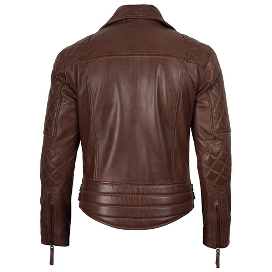 Frisco Men's Dark Brown Quilted Asymmetrical Leather Biker Style Jacket