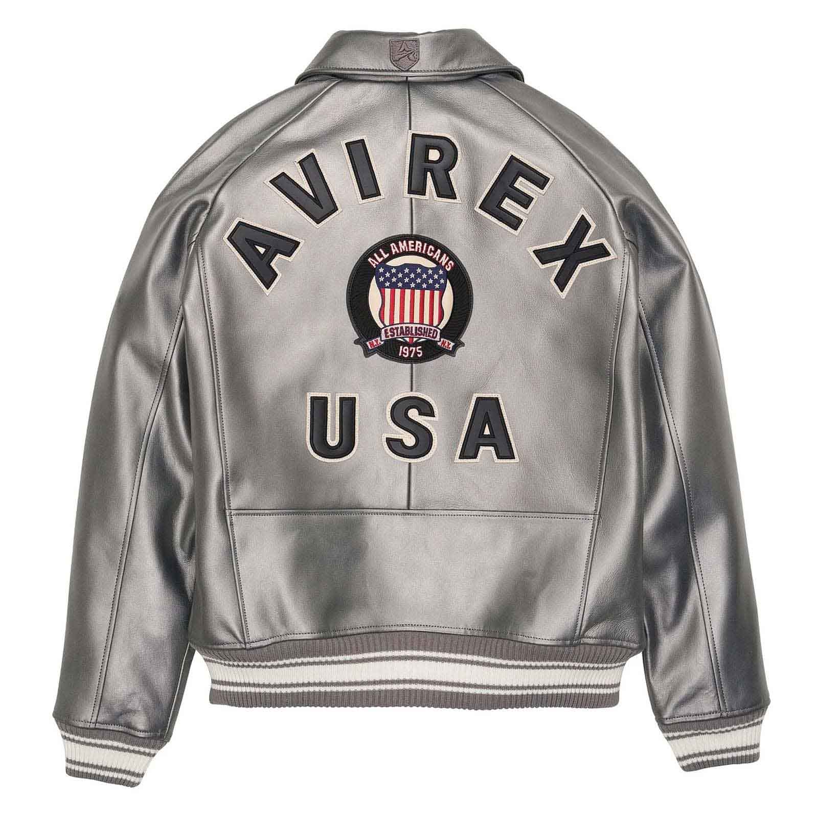 Handmade Men’s Avirex Leather Jacket Silver Leather Bomber Jacket Iconic Style