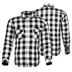 Exo Kevlar® Lined Motorcycle Flannel Shirt White/Black – Protective Riding Shirt with CE Armor Pockets