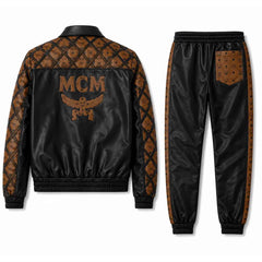 Women’s MCM Genuine Leather Tracksuit Set | Luxury Streetwear Jacket, Pants & Hat