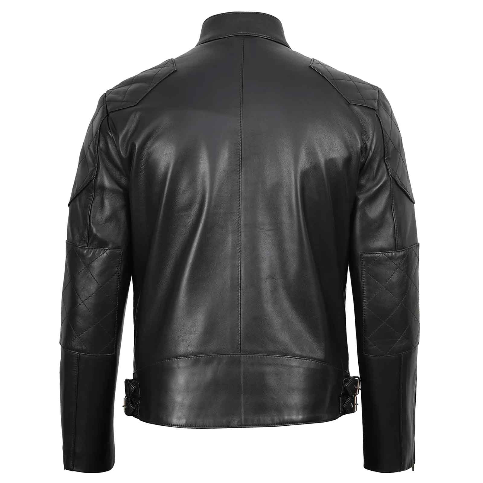 Regals Leather Men's Black Cafe Racer Genuine Leather Jacket
