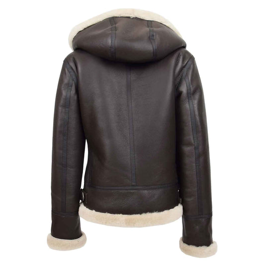 Regals Leather Naomi Women’s Sheepskin B3 Jacket Brown White Removable Hood