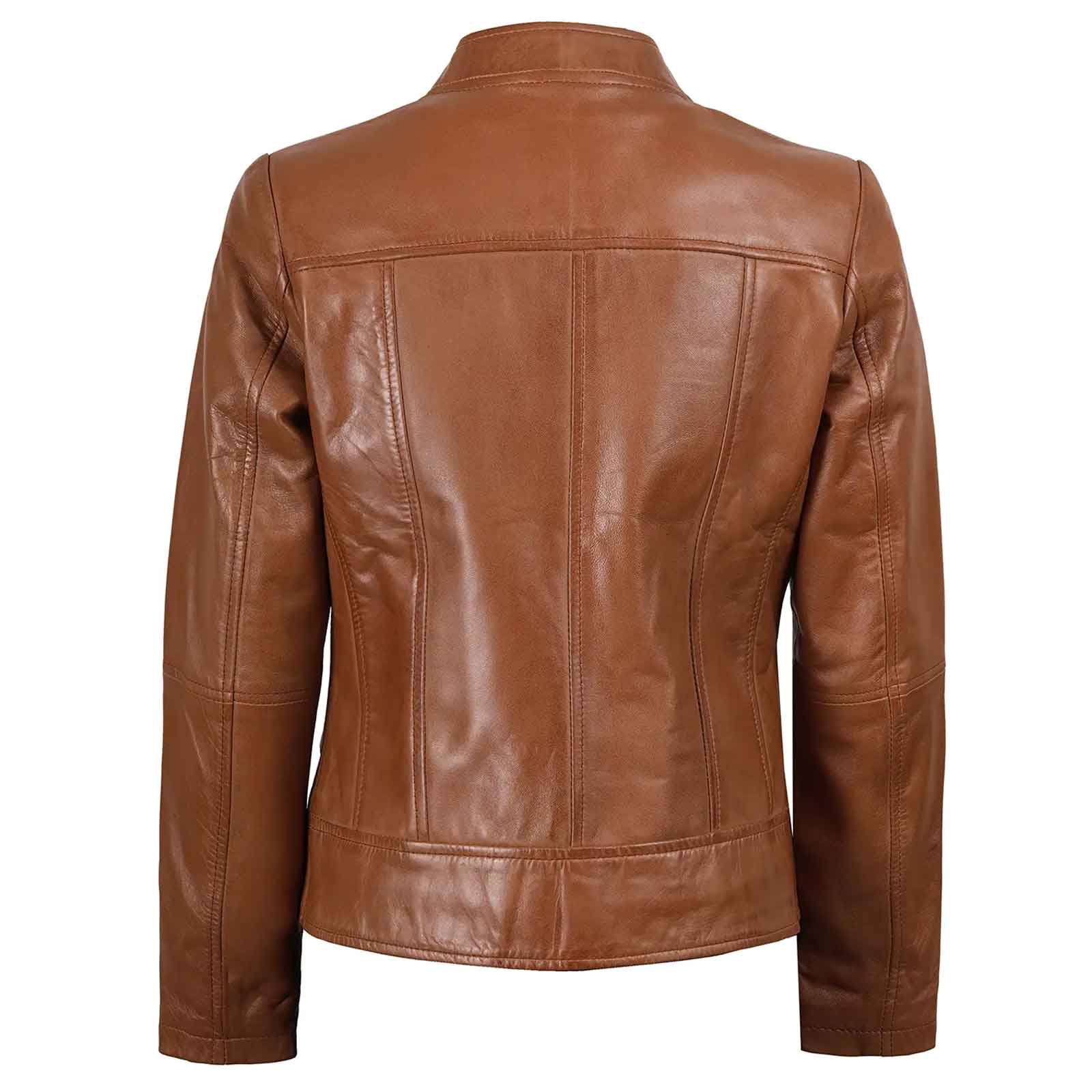 Regals Leather Amy Women's Cafe Racer Tan Brown Real Leather Jacket