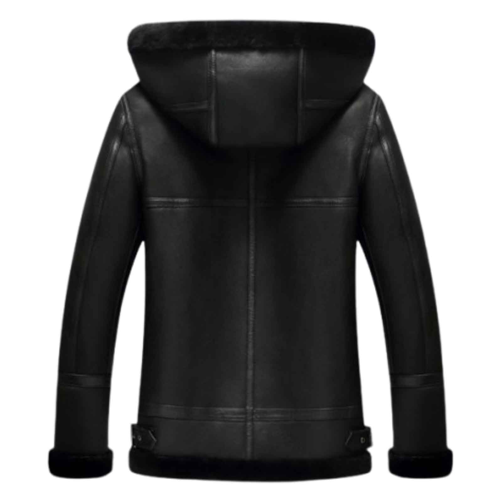 Regals Leather Men’s Black Hooded B3 Leather Bomber Jacket Aviator Flight Jacket