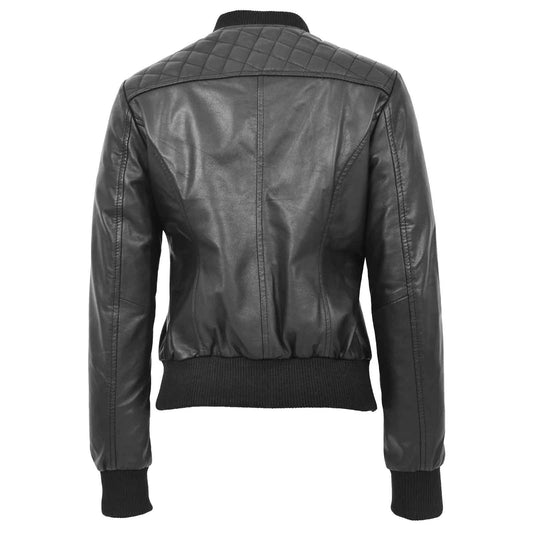 Women's Genuine Leather Quilted Bomber Jacket Sally – Black Varsity Look