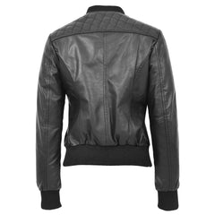 Women’s Real Leather Varsity Bomber Jacket Black – Sally Quilted Design