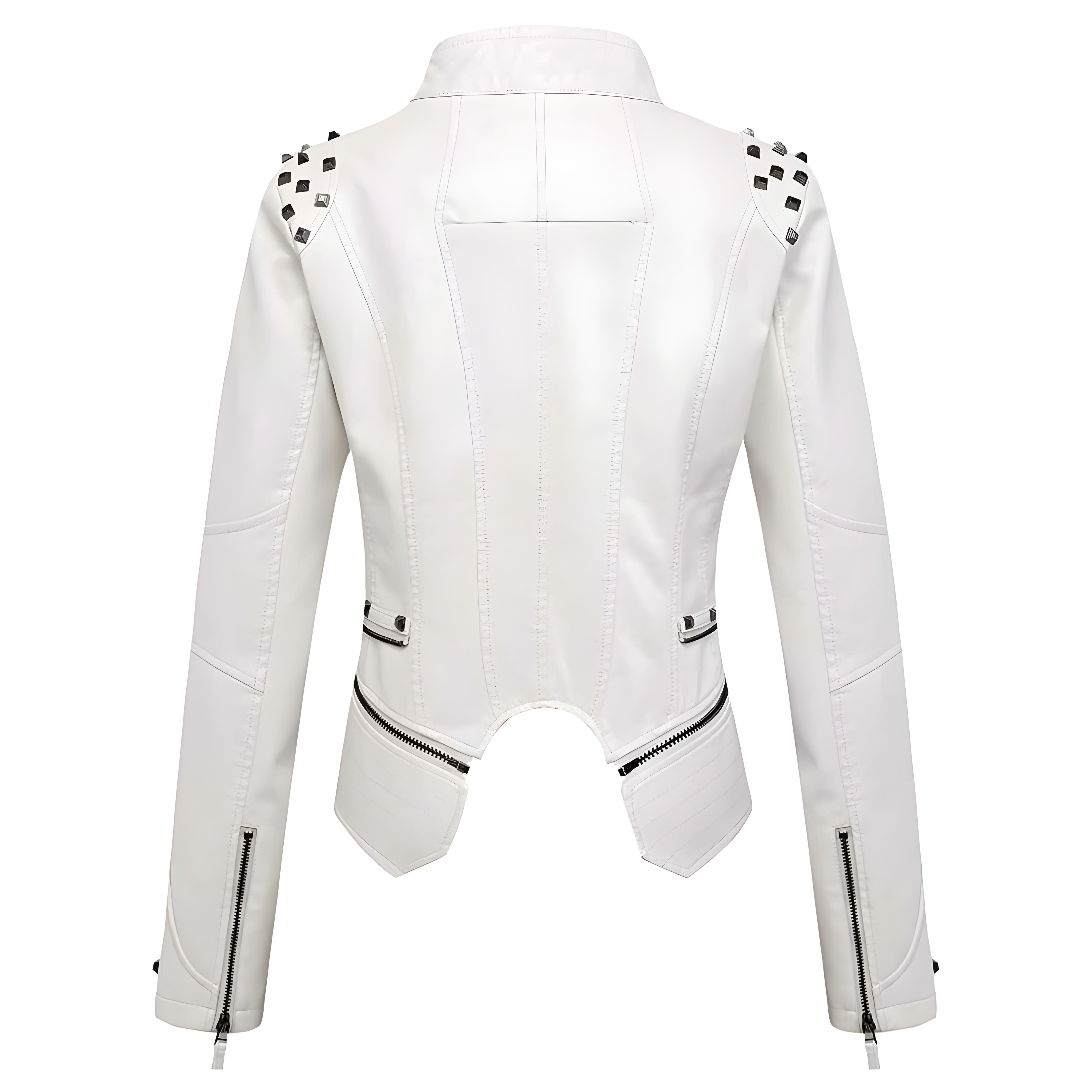 Women’s Studded Faux Leather Jacket – Slim Fit Adjustable Moto Biker Style Outerwear