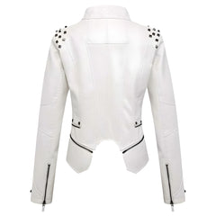 Women’s Studded Faux Leather Jacket – Slim Fit Adjustable Moto Biker Style Outerwear