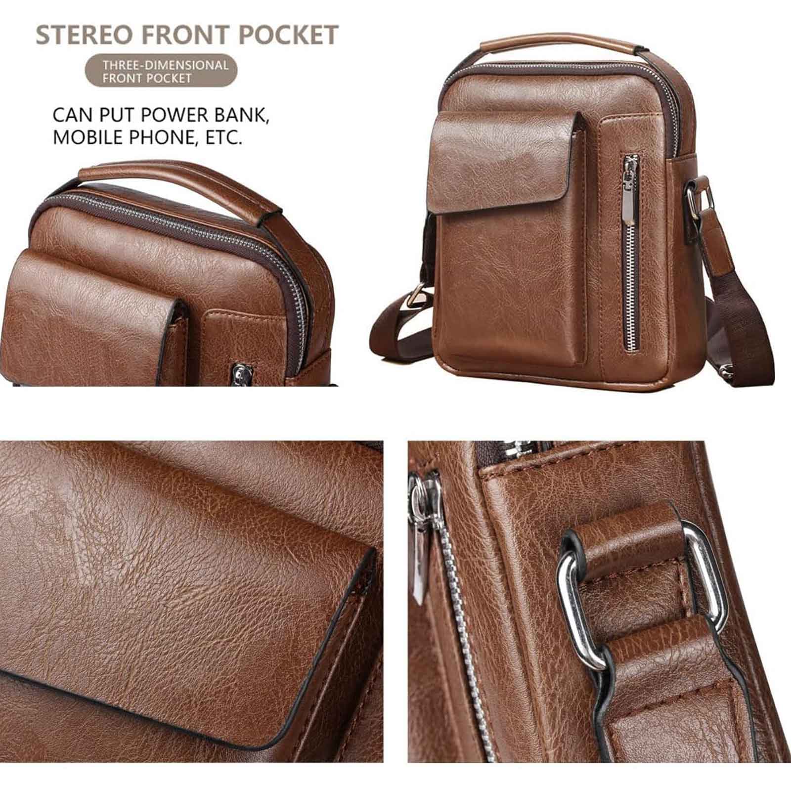 Men’s Small Leather Shoulder Bag Crossbody Messenger Handbag – Travel, Work & Business iPad 7.9'' Bag Dark Brown