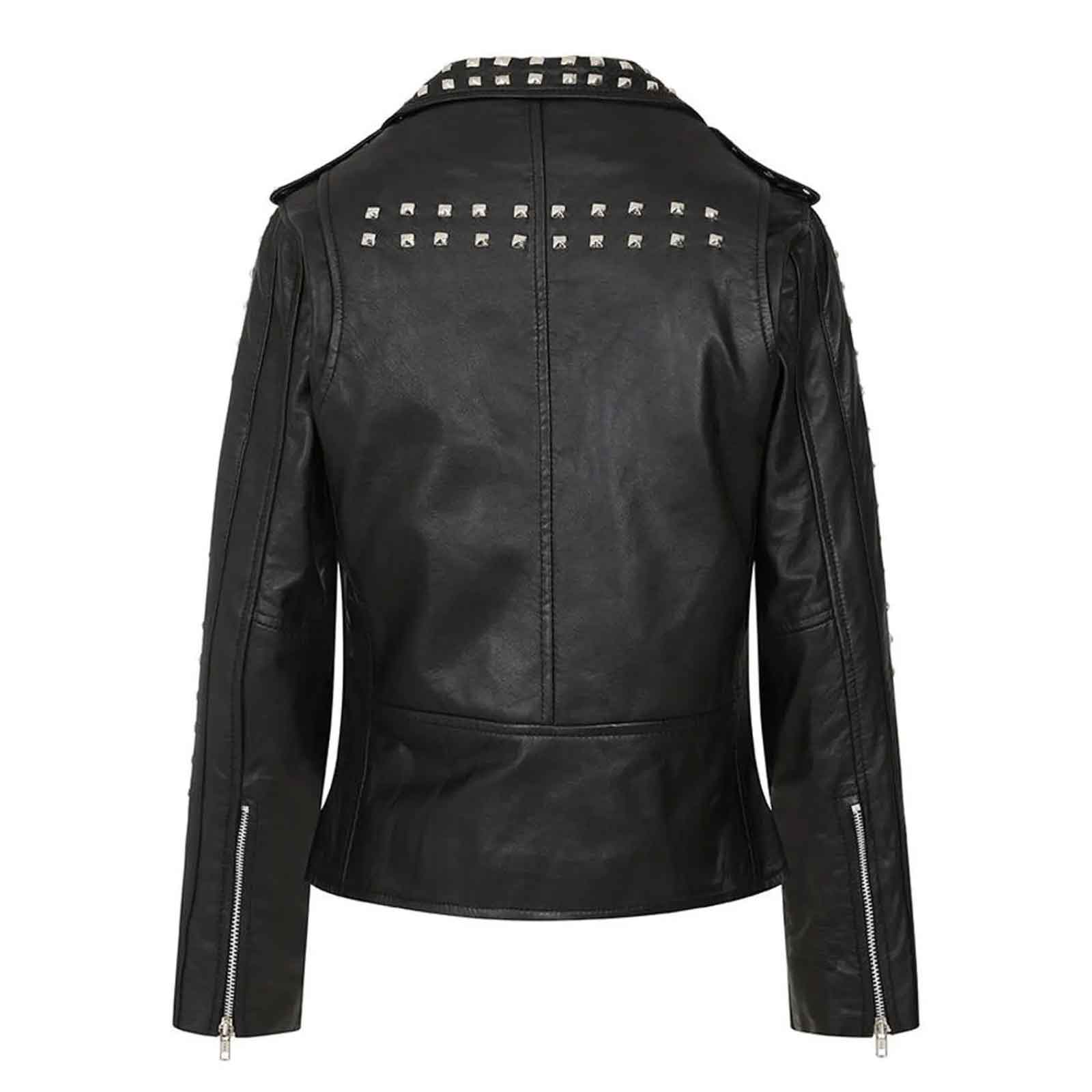 Women’s Black Cropped Leather Biker Jacket | Genuine Cowhide Short Moto Coat