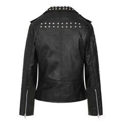 Women’s Black Cropped Leather Biker Jacket | Genuine Cowhide Short Moto Coat