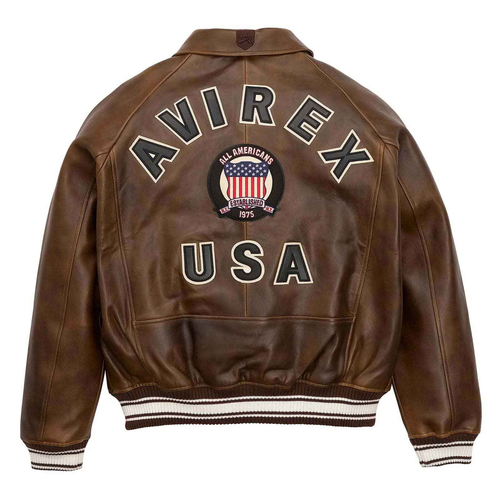 Handmade Men’s Iconic Avirex Leather Jacket Brown Leather Bomber Jacket Aviator Style