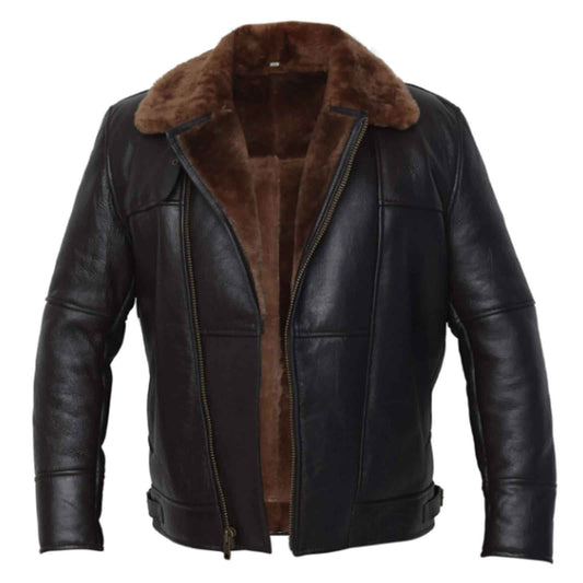 Regals Leather Men’s Black Brown B3 Leather Bomber Jacket Pilot Aviator Style