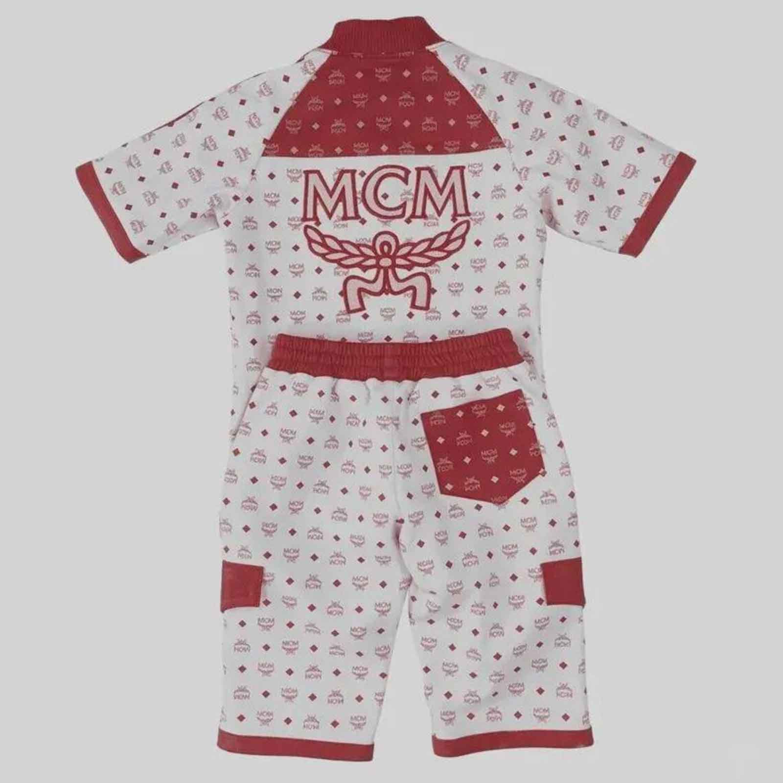 MCM Men’s Red & White Monogram Leather Short Suit | Vintage Custom-Made Tracksuit Set