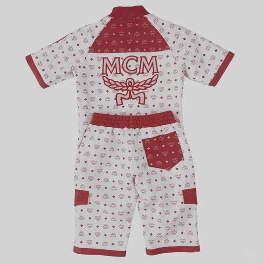 MCM Men’s Red & White Monogram Leather Short Suit | Vintage Custom-Made Tracksuit Set
