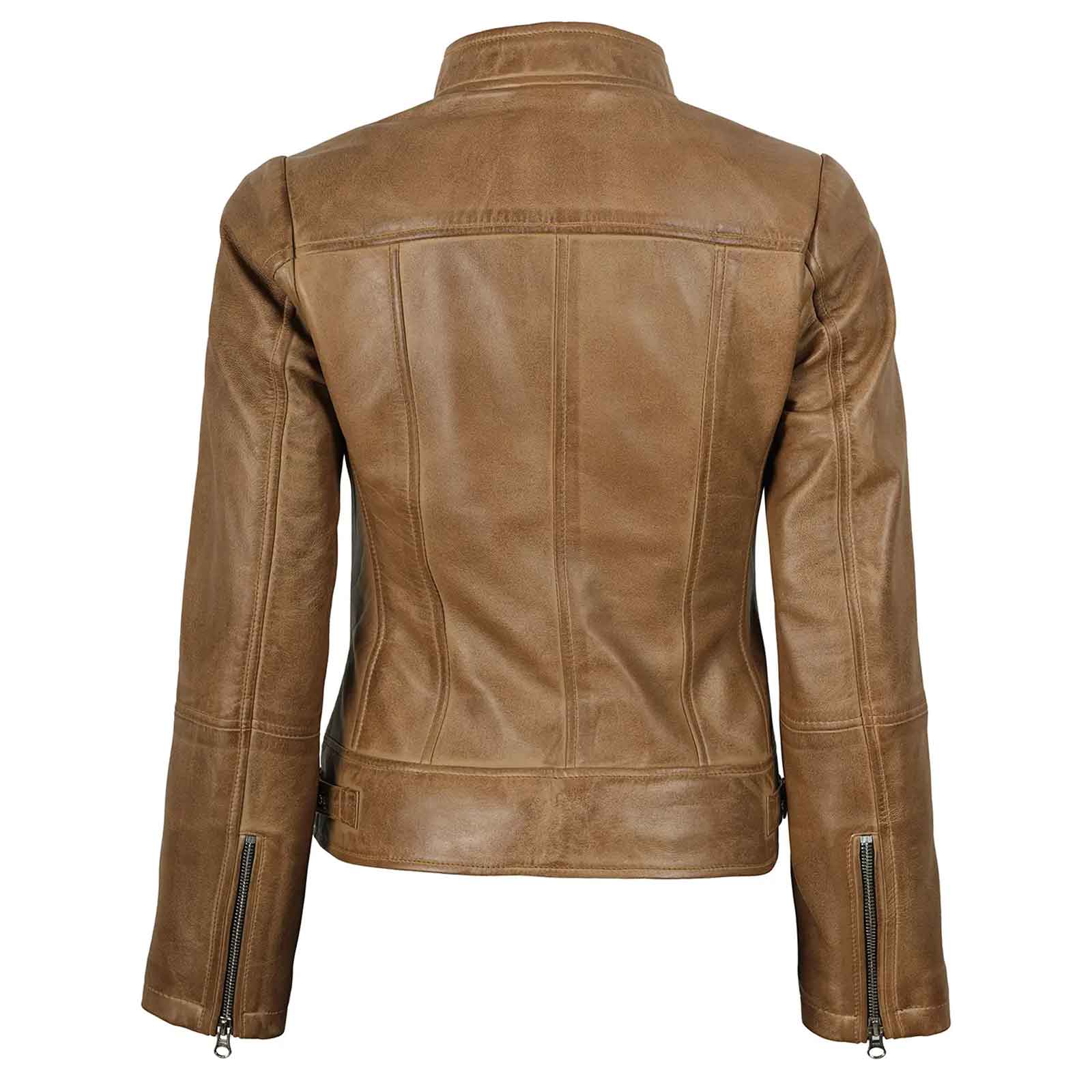 Women’s Camel Brown Leather Biker Jacket – Amy Lambskin | Regals Leather