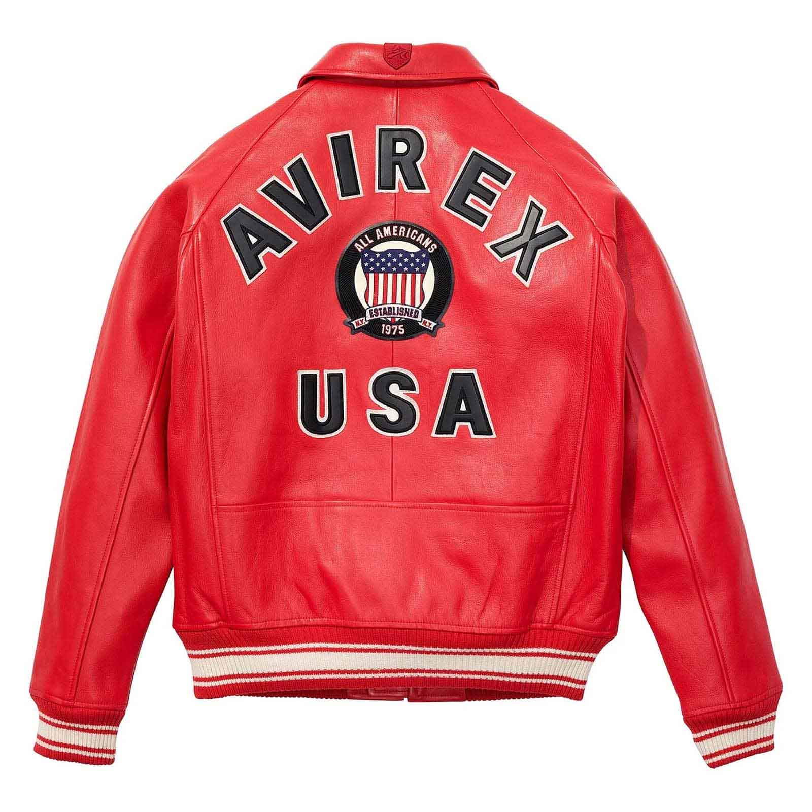 Handcrafted Men’s Avirex Leather Jacket Red Leather Bomber Jacket Iconic Style