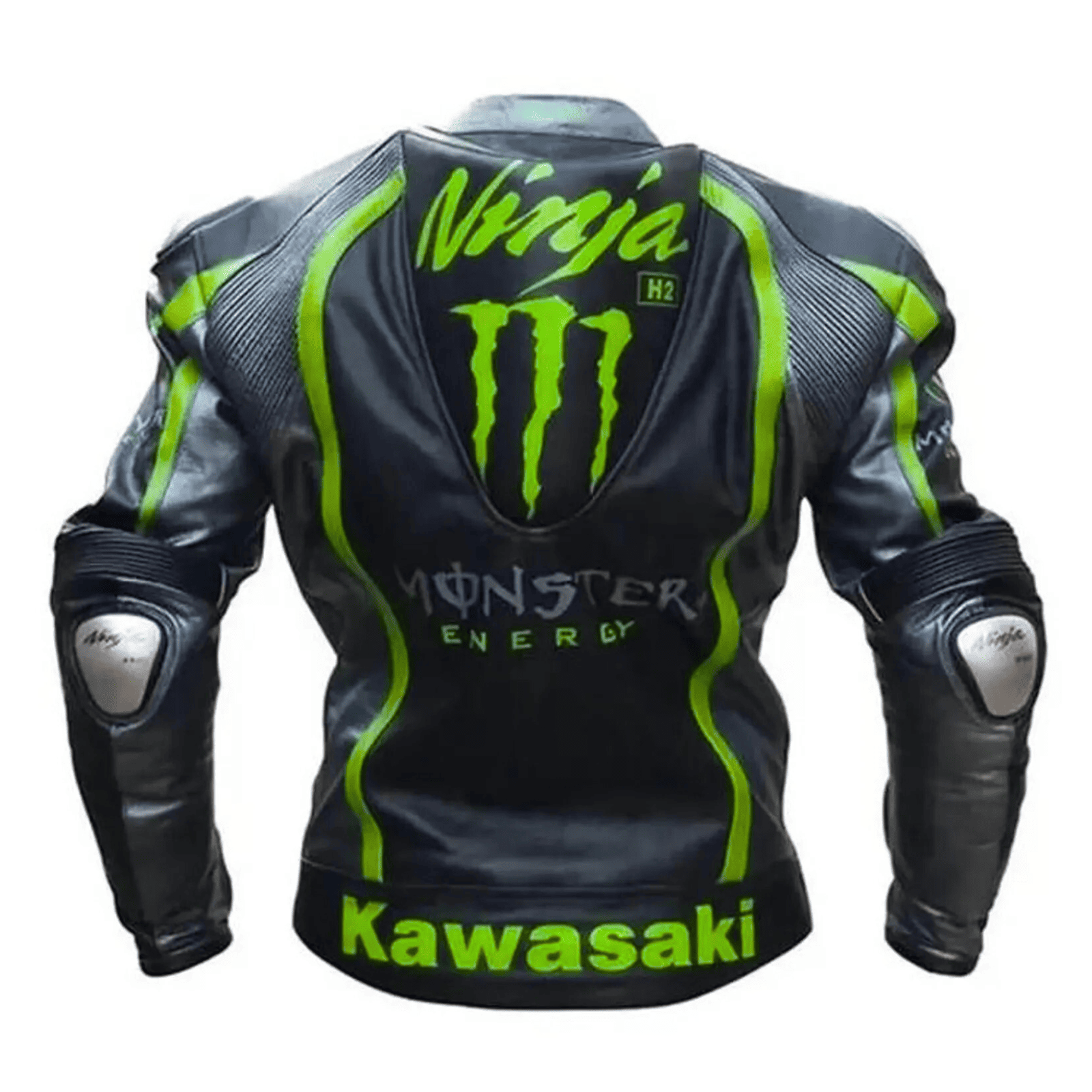 Chaqueta de cuero para hombre de motociclismo, negra, certificada CE, estilo Kawasaki