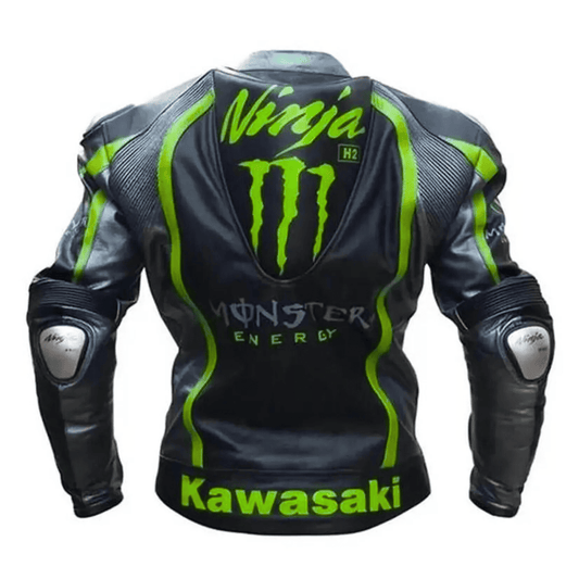 Men’s Black Motorcycle Racing Leather Jacket – CE Certified Kawasaki Style Biker Gear