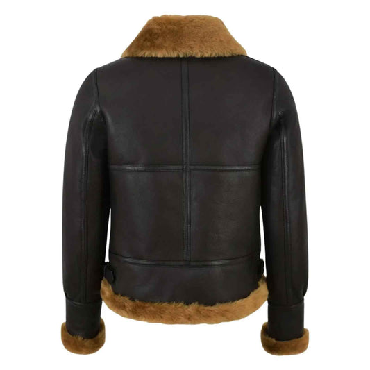 Women’s B3 RAF Bomber Jacket – Brown Aviator Flying Shearling Fur Real Leather Coat