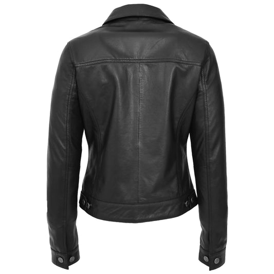 Women’s Black Leather Trucker Jacket – Alma Soft Genuine Sheep Nappa
