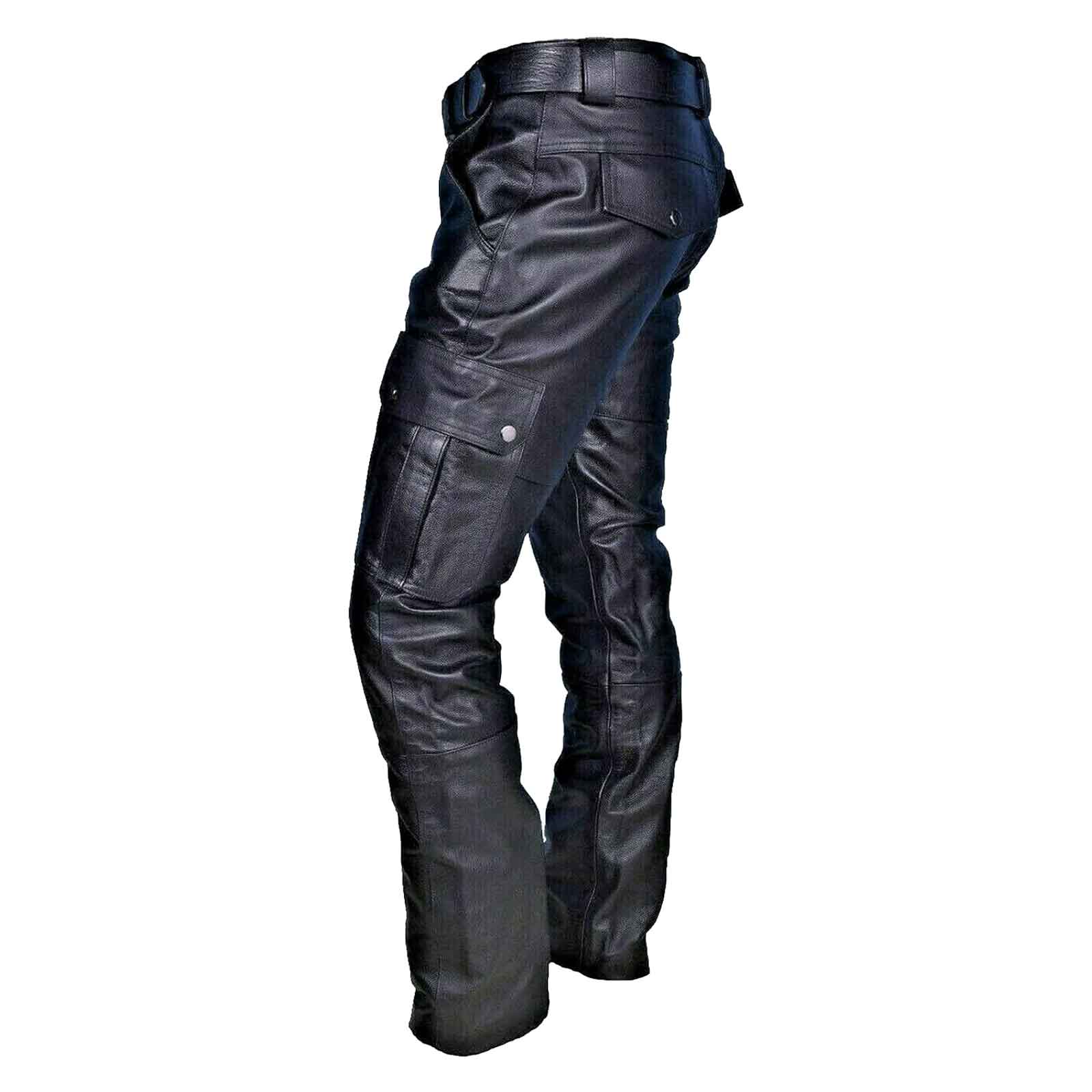 Men's Steampunk Stretchy Faux Leather Pants Slim Fit Motorcycle Biker Fashion Pants