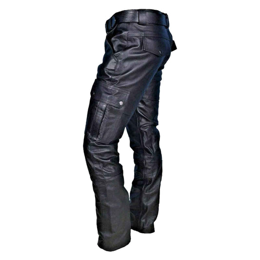 Men's Steampunk Stretchy Faux Leather Pants Slim Fit Motorcycle Biker Fashion Pants