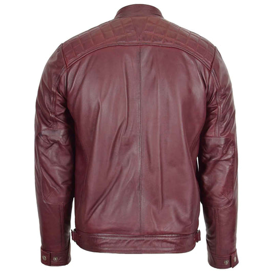 Men’s Burgundy Standing Collar Leather Jacket – Slim Fit Biker by Regals Leather