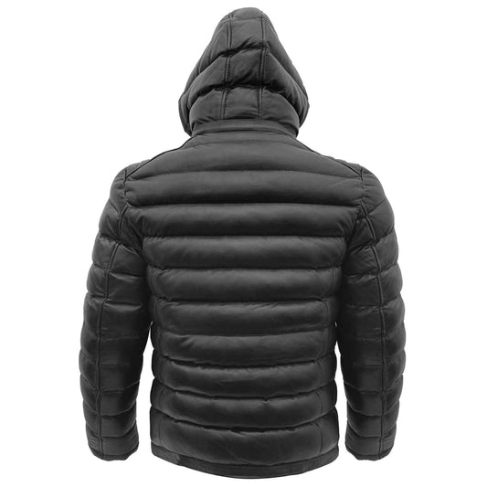 Regals Leather Men’s Waxed Leather Puffer Jacket with Shearling Collar – Winter Coat