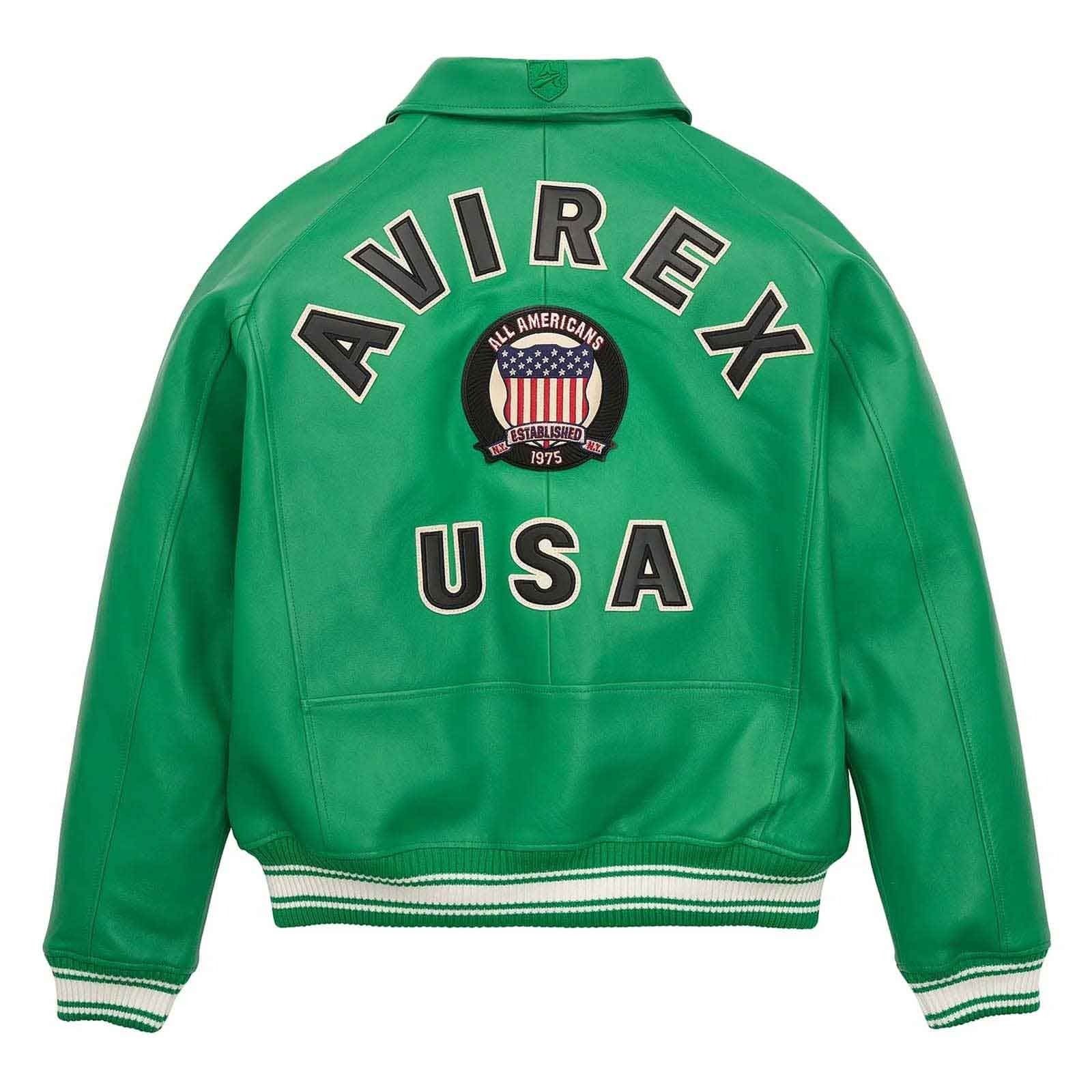 Handcrafted Men’s Avirex Leather Jacket Green Leather Bomber Jacket Classic Style