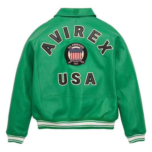 Handcrafted Men’s Avirex Leather Jacket Green Leather Bomber Jacket Classic Style