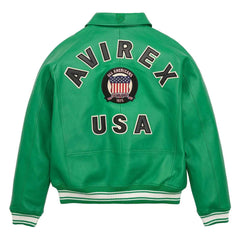 Handcrafted Men’s Avirex Leather Jacket Green Leather Bomber Jacket Classic Style