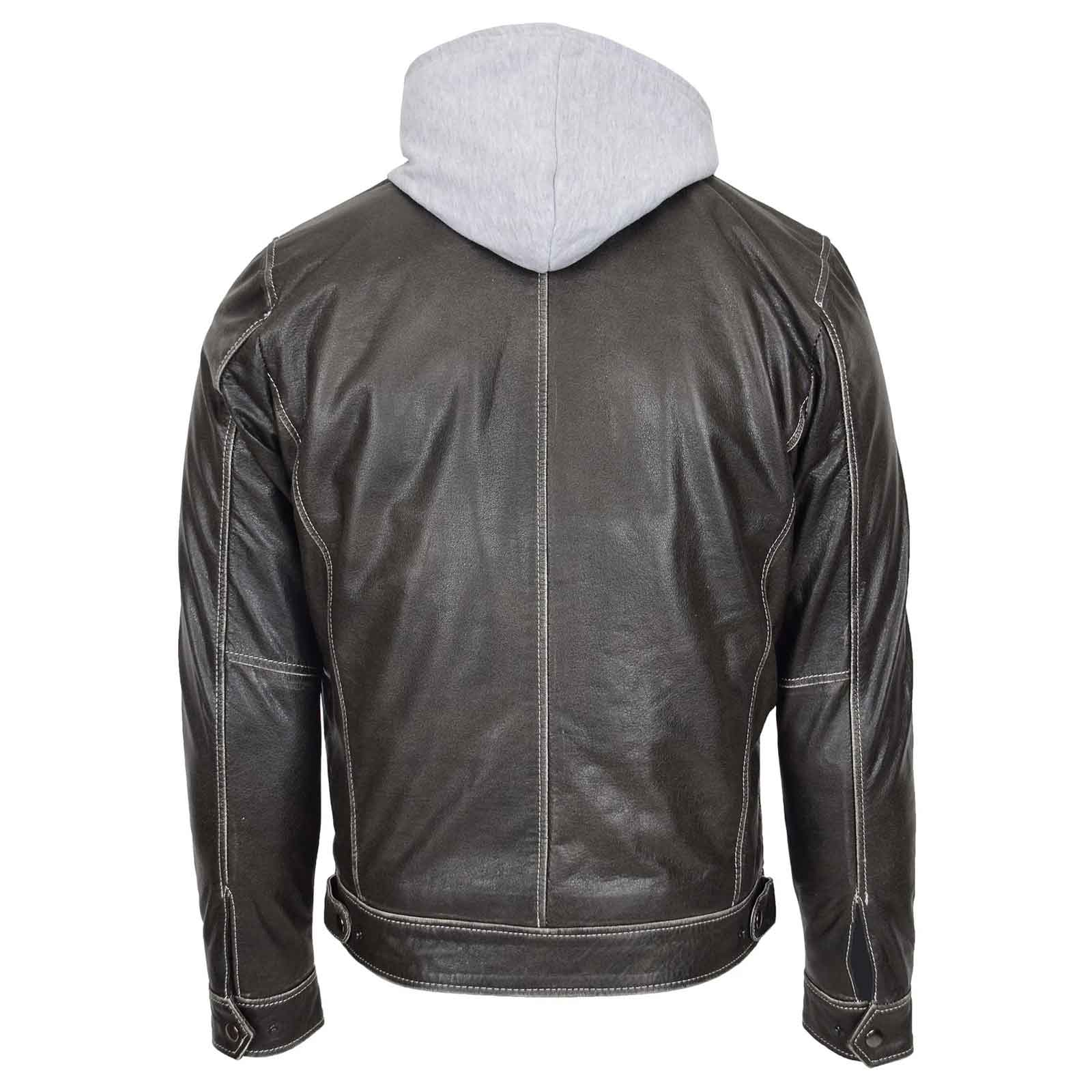 Men’s Leather Work Jacket Cypher Grey with Removable Hoodie | Regals Leather