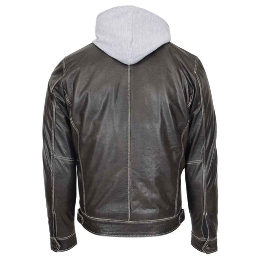 Men’s Leather Work Jacket Cypher Grey with Removable Hoodie | Regals Leather