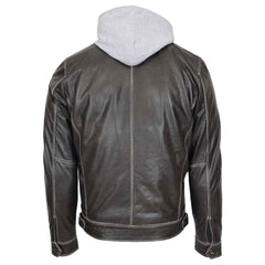 Men’s Leather Work Jacket Cypher Grey with Removable Hoodie | Regals Leather