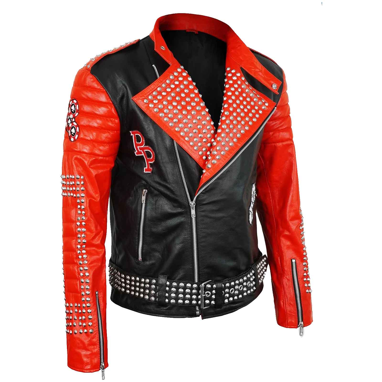 Mens Brando Studded Jacket Black Motorcycle Rock Punk Spiked Brando Biker Genuine Leather Jacket