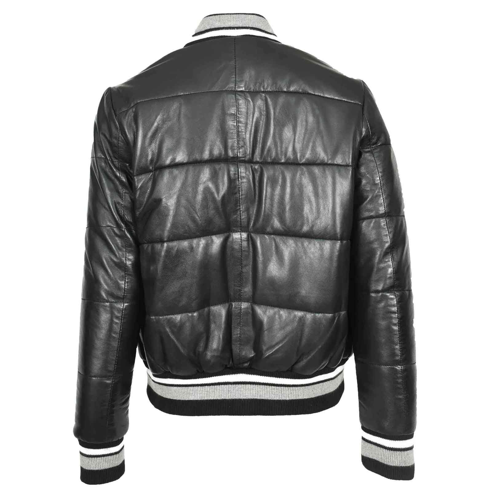 Regals Leather Premium Durability Women's Real Leather Puffer Bomber Jacket Dolly Black