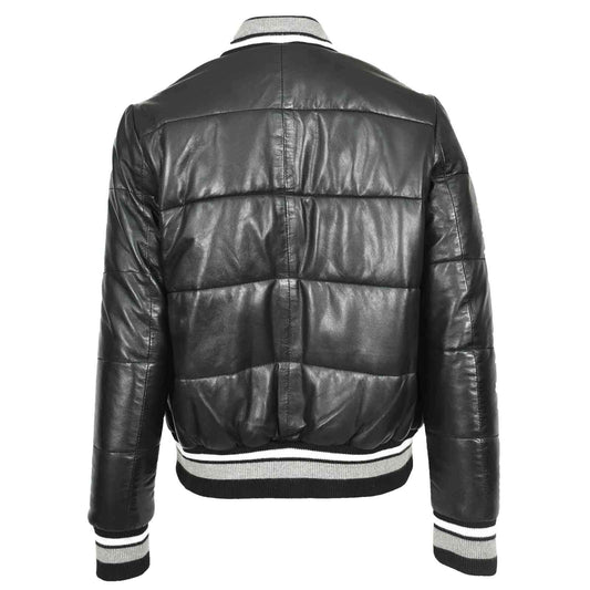 Regals Leather Premium Durability Women's Real Leather Puffer Bomber Jacket Dolly Black