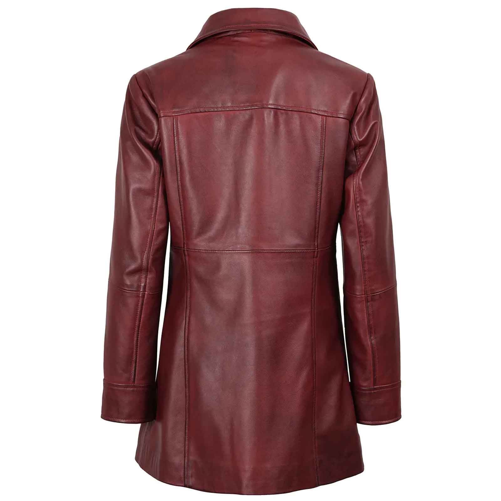 Regals Leather Kandis Women's Burgundy Genuine Leather Car Coat