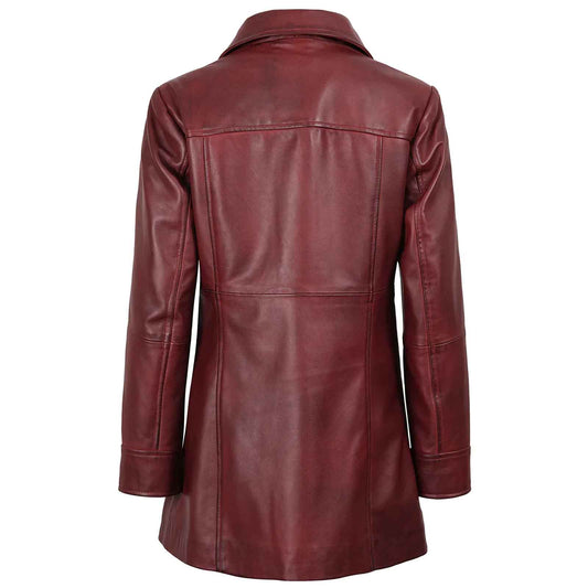 Regals Leather Kandis Women's Burgundy Genuine Leather Car Coat