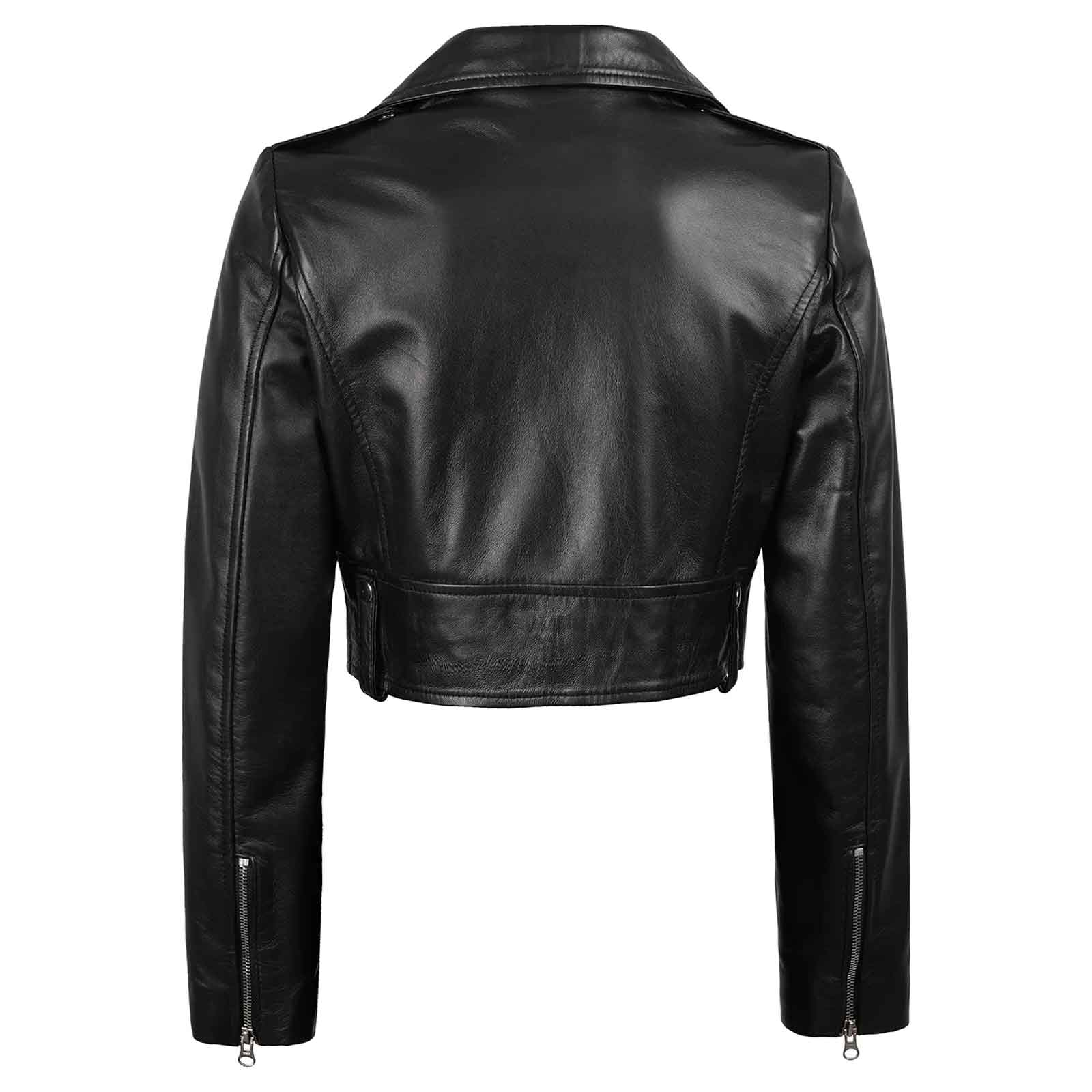 Genuine Lambskin Colleen Women’s Cropped Black Biker Style Leather Jacket
